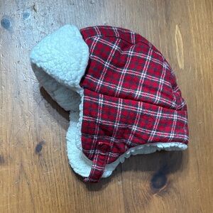 ❤️0-6M Carter's Red Plaid Sherpa-Lined Trapper Hat